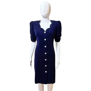 Karen Lucas for Niki Vintage 80s Purple Velvet Dress Size 6 Puff Sleeve